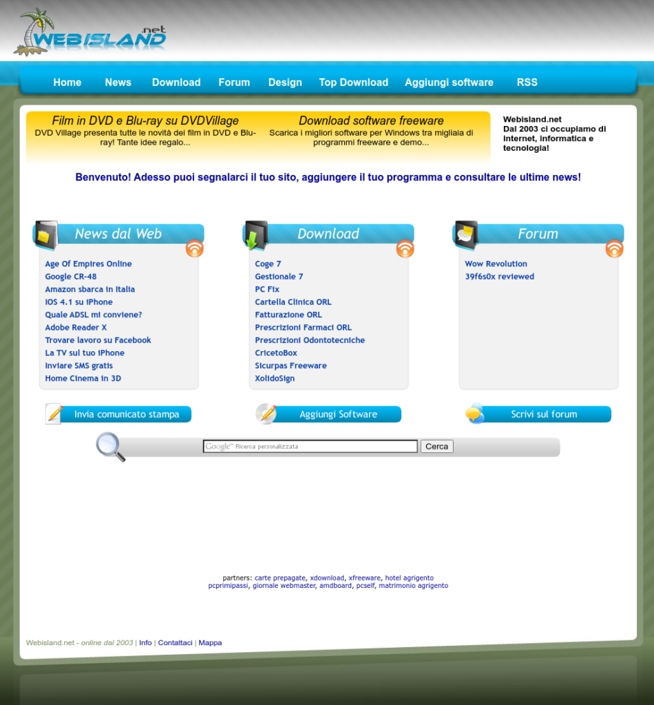 Webisland.net come appariva nel 2012